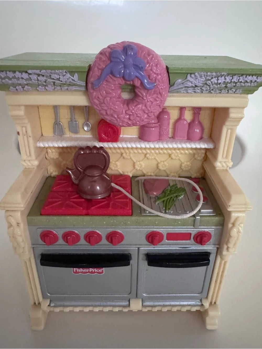 VTG Fisher Price Loving Family Dollhouse Kitchen Unit Sounds Stove Oven Untested